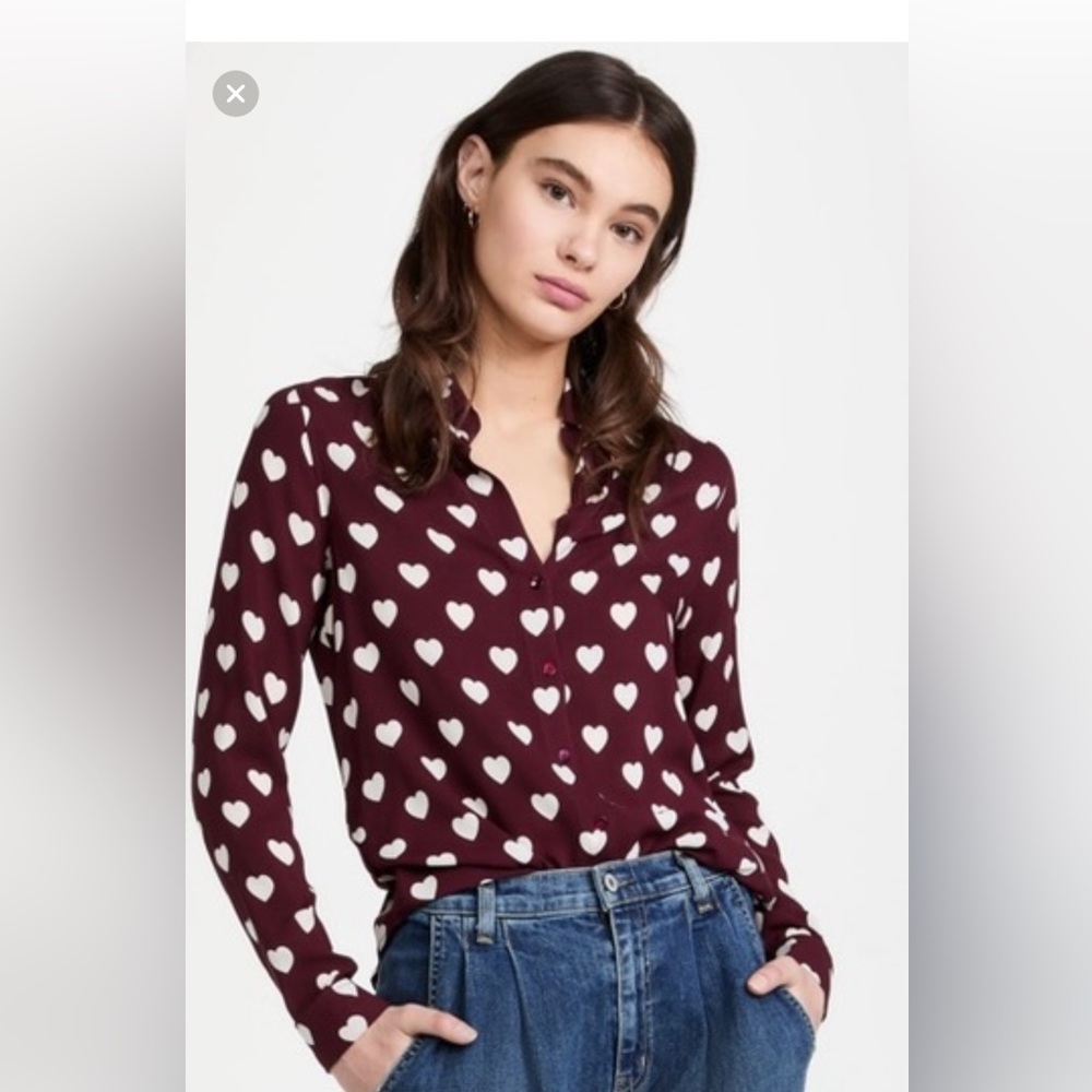 L’Agence burgundy heart blouse with hearts. Beautiful condition 🩷